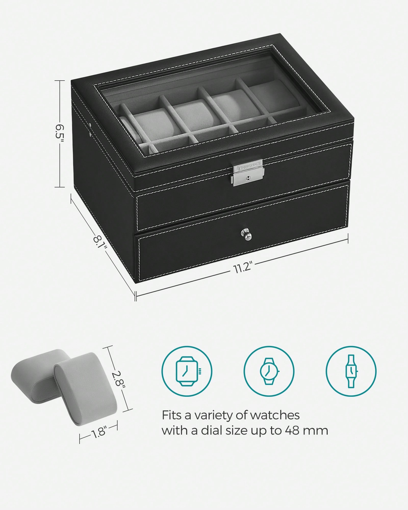 20-Slot Watch Box with Glass L - Watches Jewelry Holder ulasan dan harga