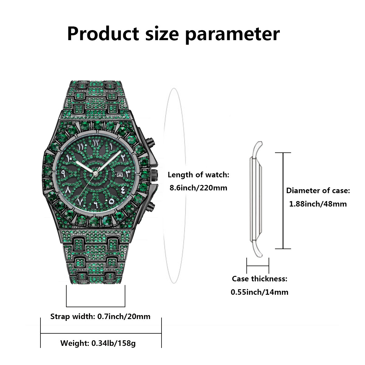 Hip Hop Green Ice Wristwatch M - Jewelry And Watches Luxury Brand ulasan dan harga